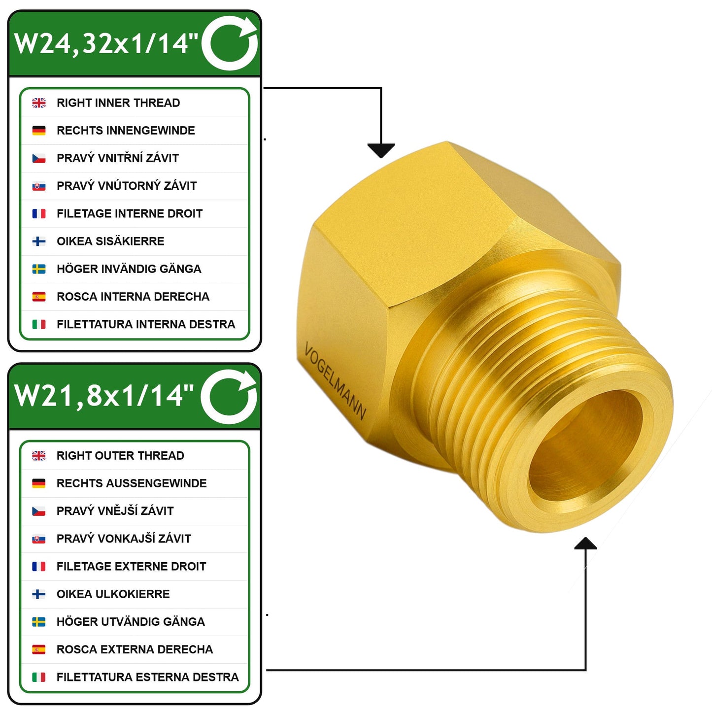 Adaptateur w24.32x1/14 (Femelle) vers w21.8x1/14 (Male) - [1pc]