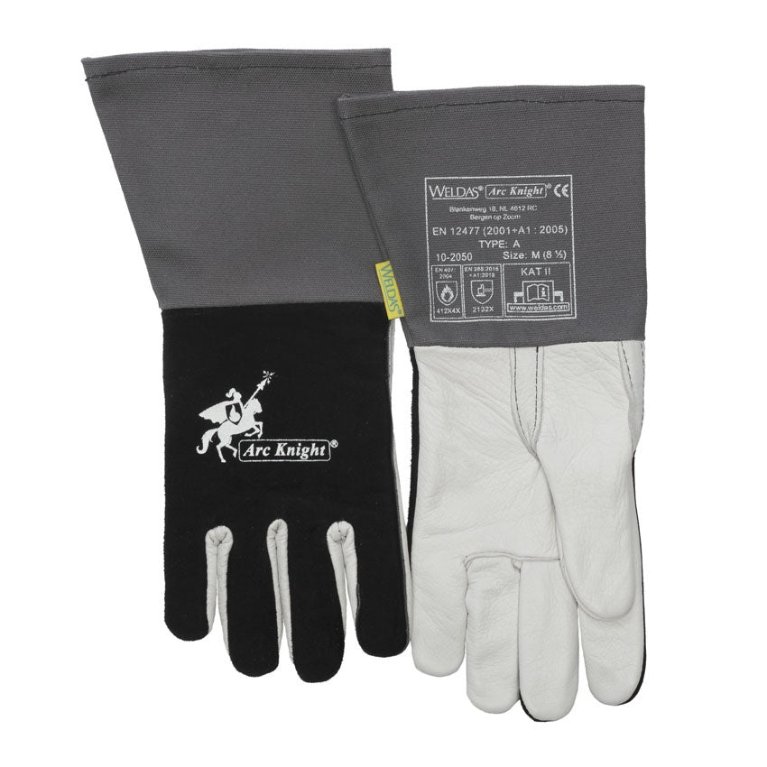 Gants de soudure MIG Cuir de vachette croûte noir et fleur blanc taille M - [la pièce]