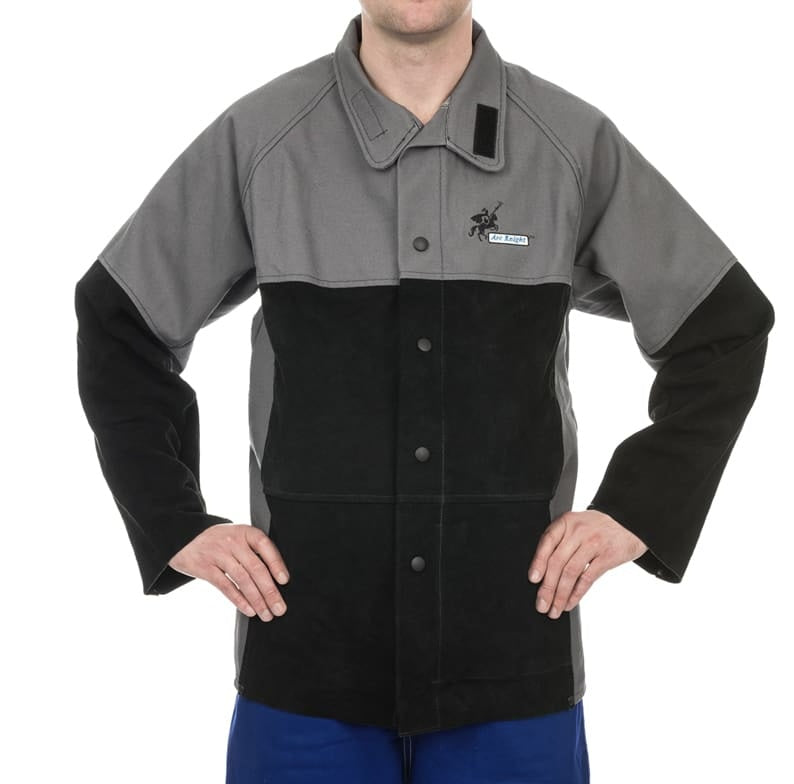 Veste soudeur cuir / dos tissu anti-feu/velcro+pression taille L - [la pièce]