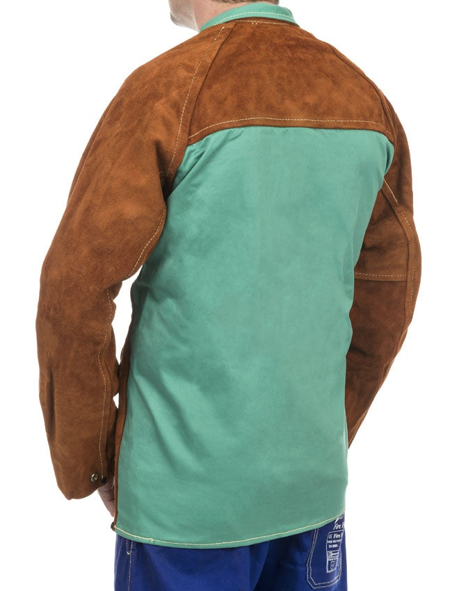 Veste soudeur cuir croute bovin dos proban anti-feu, fermeture velcro+pression taille M - [la pièce]
