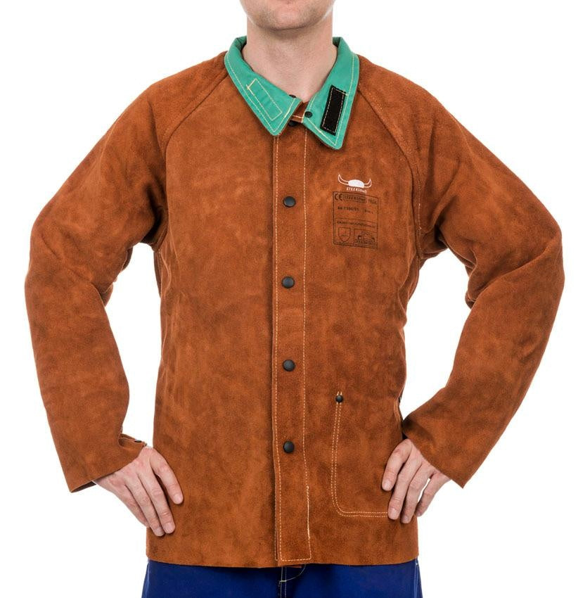Veste soudeur cuir croute bovin fermeture velcro+pression taille L - [la pièce]