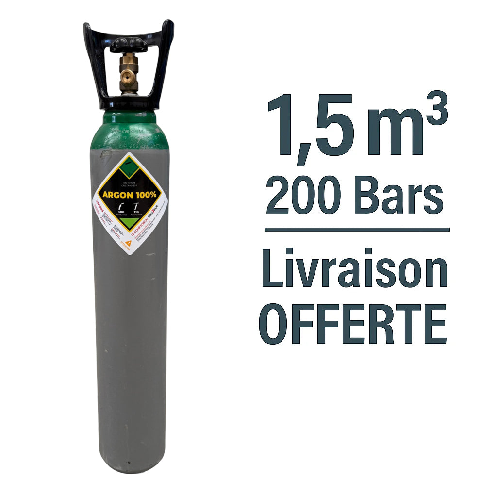 Bouteille Gaz de soudure Argon Sans Contrat B08, 1,5m³ - Rechargeable Livraison Offerte - Le Comptoir du Soudeur