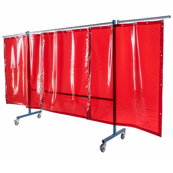 Écran mobile d'atelier 3 volets avec 3 rideaux orange suspendus - DIN EN ISO 25980 - Le kit - Le Comptoir du Soudeur
