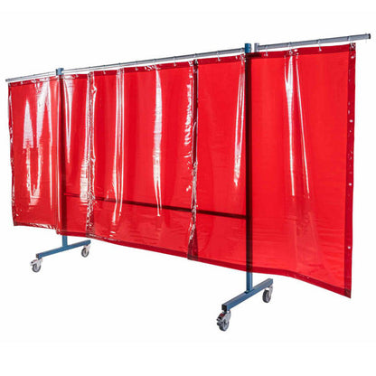 Écran mobile d'atelier 3 volets avec 3 rideaux orange suspendus - DIN EN ISO 25980 - Le kit - Le Comptoir du Soudeur
