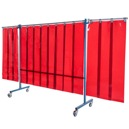 Écran mobile d'atelier 3 volets avec lanières orange suspendus - DIN EN ISO 25980 - Le kit - Le Comptoir du Soudeur
