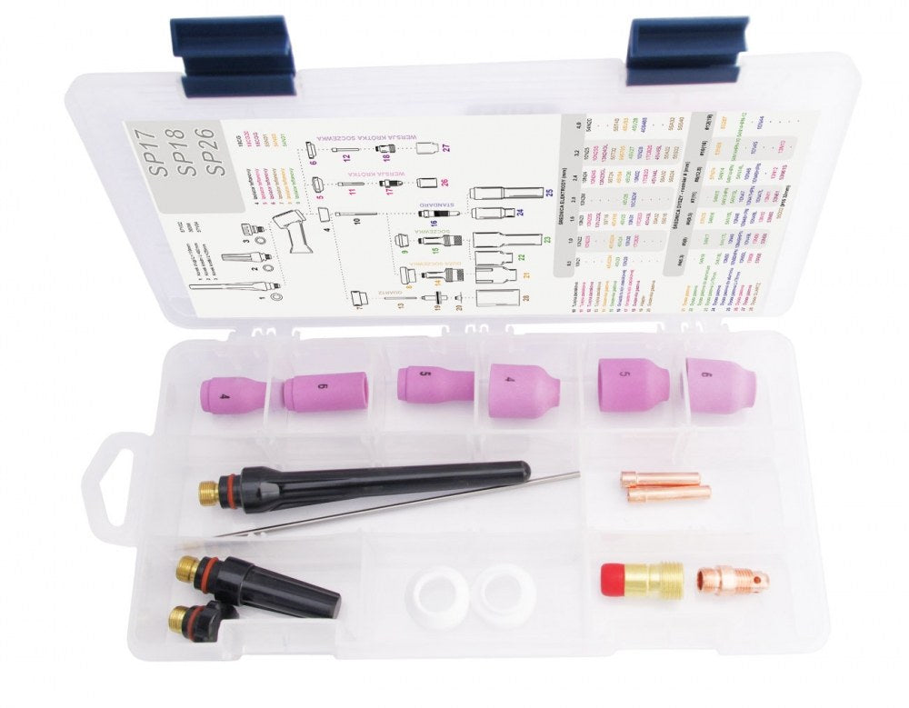 Pièces de rechange pour torche TIG SR-17/18/26 version courte - Kit de 16 pièces - Le Comptoir du Soudeur
