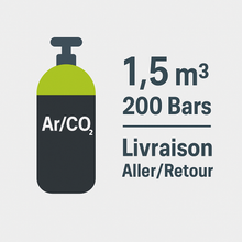 Recharge Gaz ARGON / CO? – 15 % – 1,5 m³ – 200 BARS – Taille B8