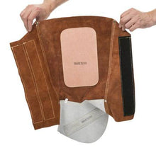 Weldas Lava Brown™ Protège-jambes de soudage en cuir avec coussin fendu en cuir de vache (paire), 36 cm L - Le Comptoir du Soudeur